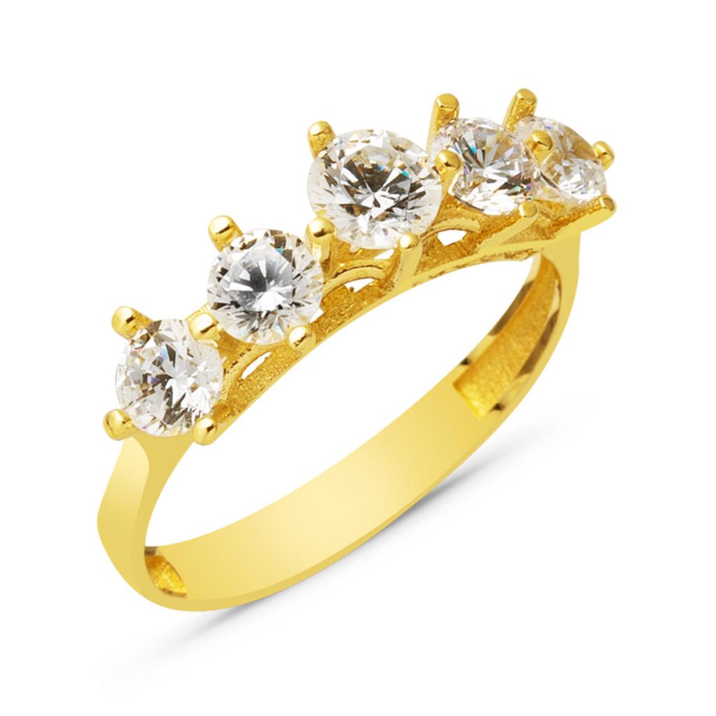 14 Karat Yanları with Stones Five-Stone Gold Ring