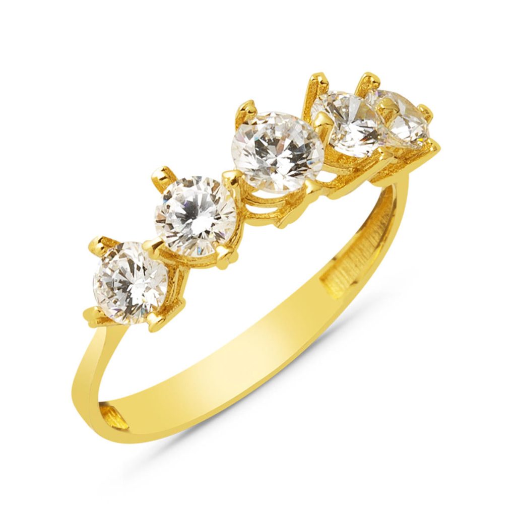 14 Karat Classic Settinglı Beş Taş Gold Ring