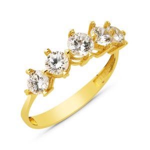 14 Carats Classique Griffelı Beş Pierre Or Bague