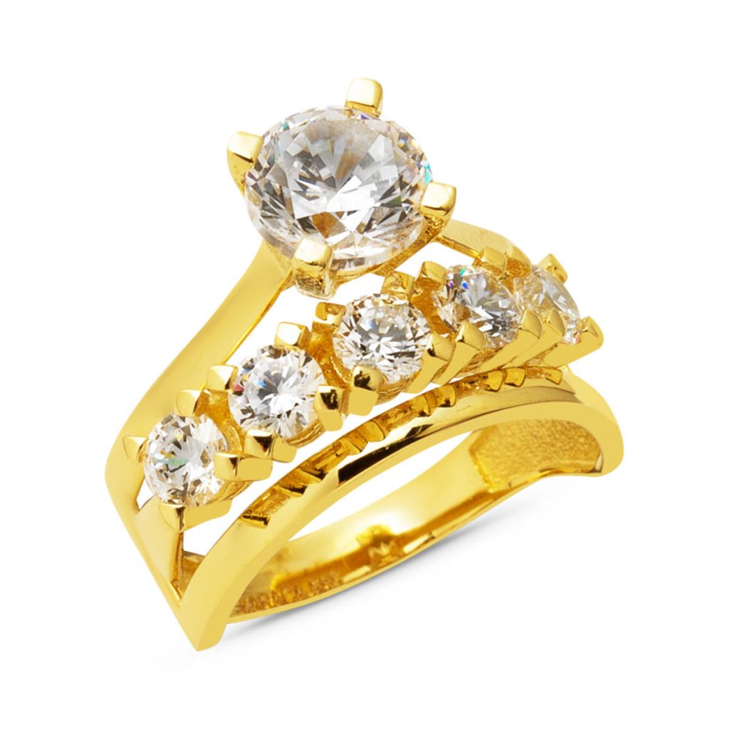 14 Karat with Wedding Band Solitaire Five-Stone Model Gold Ring