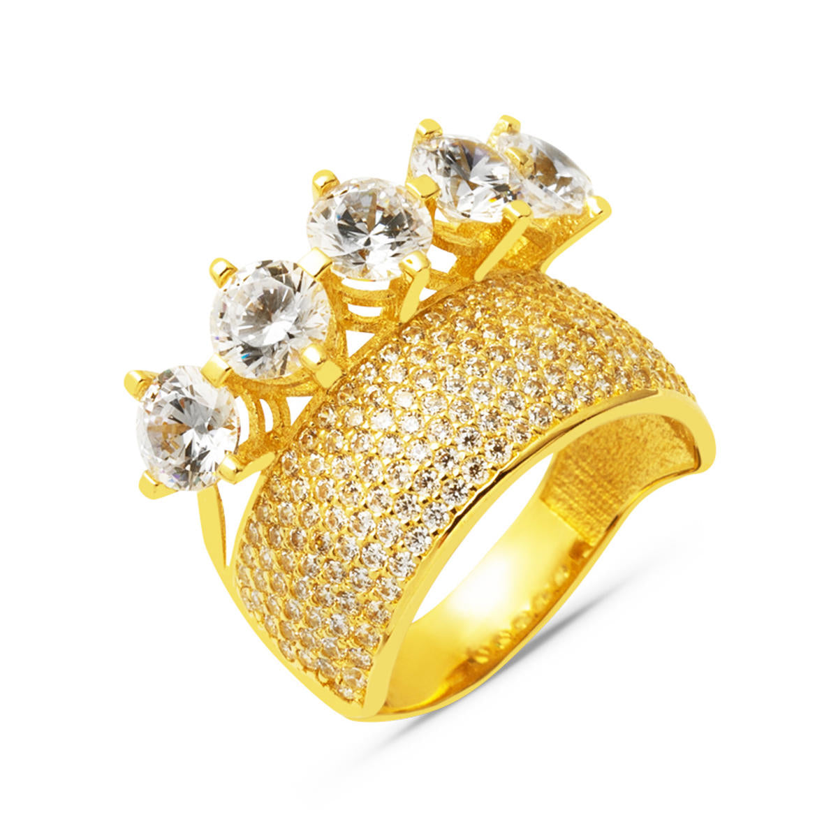 Demi-Tour avec Alliance 5 Pierre Or Bague 14 Carats