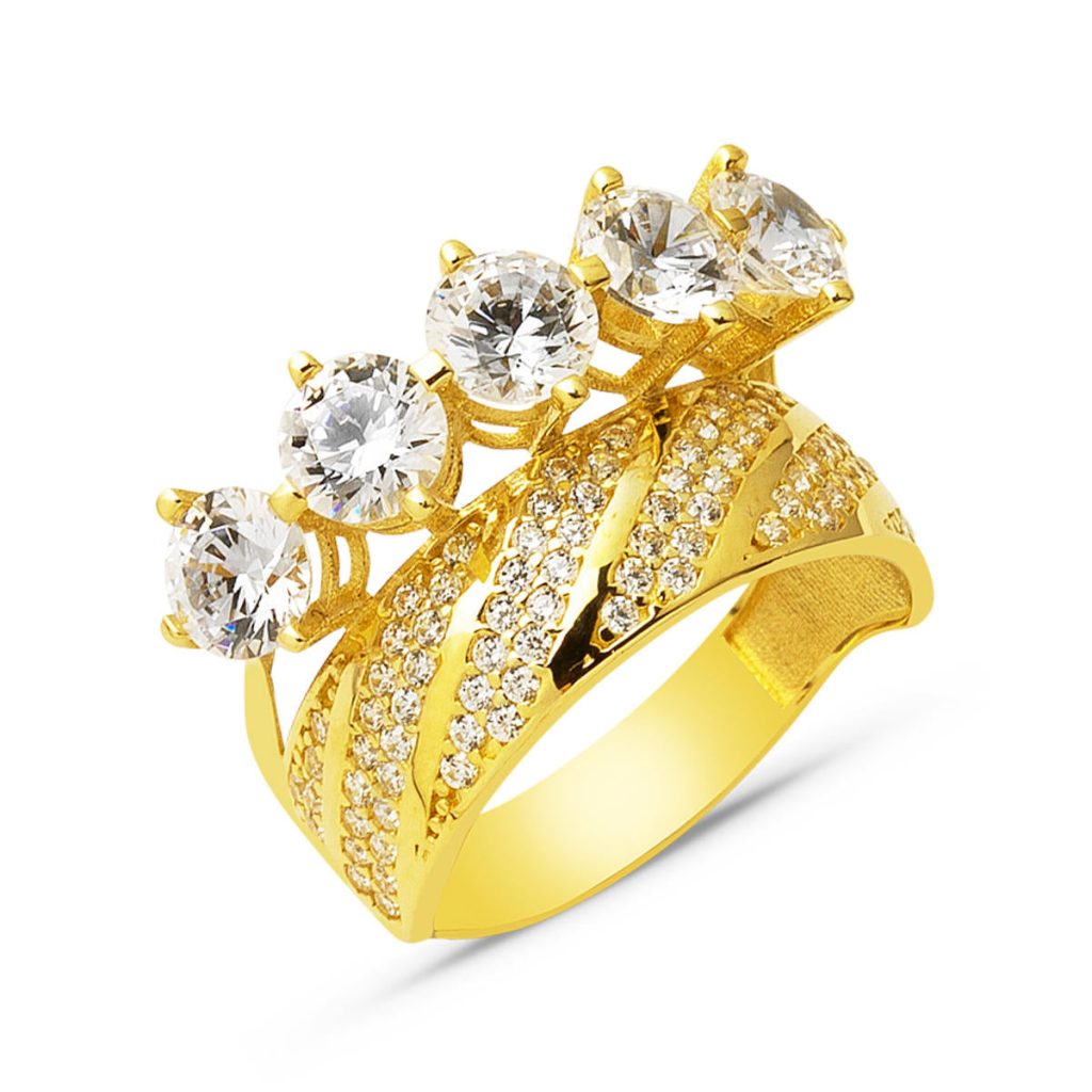 14 Karat with Wedding Band Beş Taş Gold Ring
