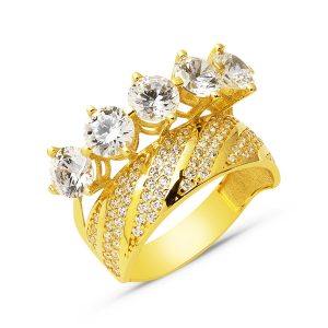 14 Carats avec Alliance Beş Pierre Or Bague