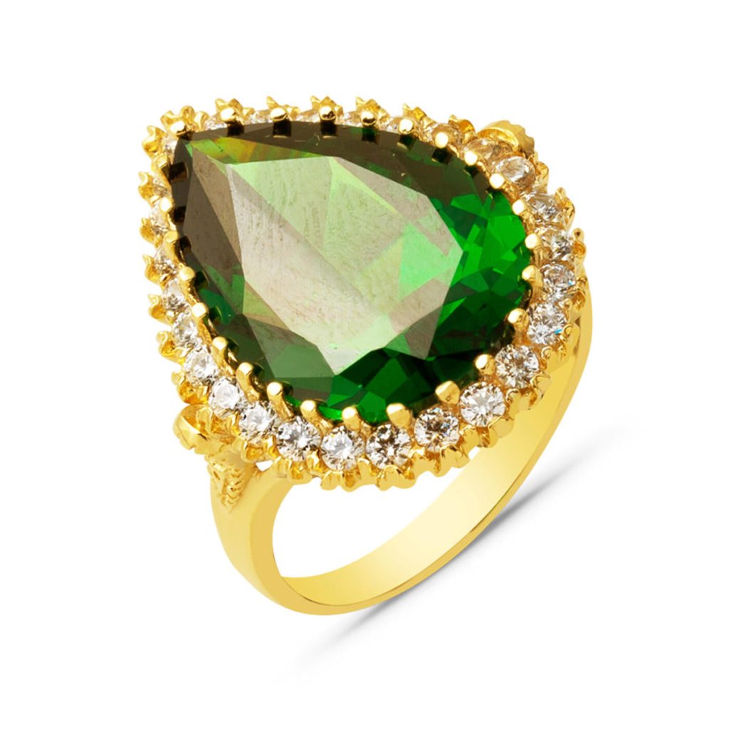 14 Carats Or Goutte Vert avec Pierres Hürrem Sultan Yüzüğü