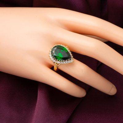14K Gold Drop Green with Stones Hürrem Sultan Yüzüğü - 14K - 9.24g - EZ Gold