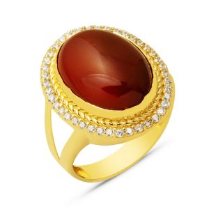 14 Karat Red Akik with Stones Gold Ring