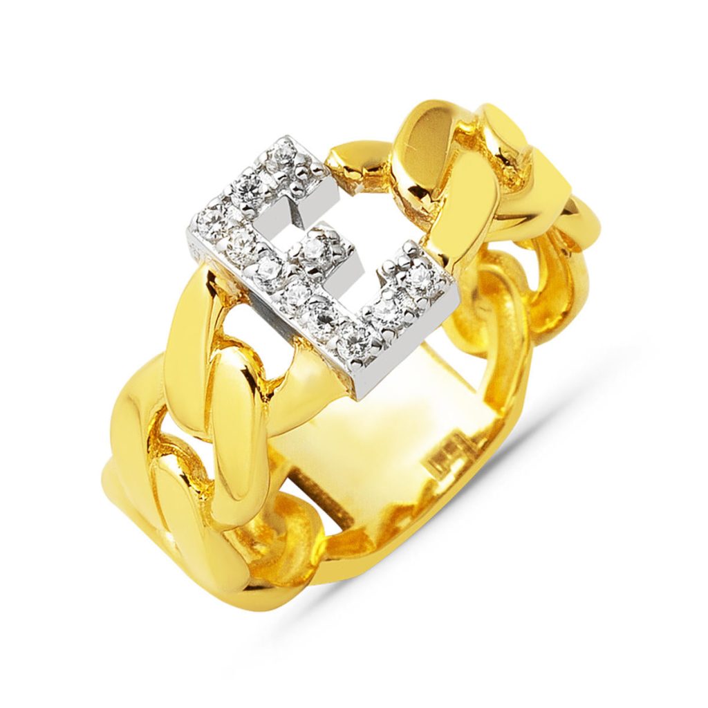 Gourmette Model E Lettre 14 Carats Or Bague