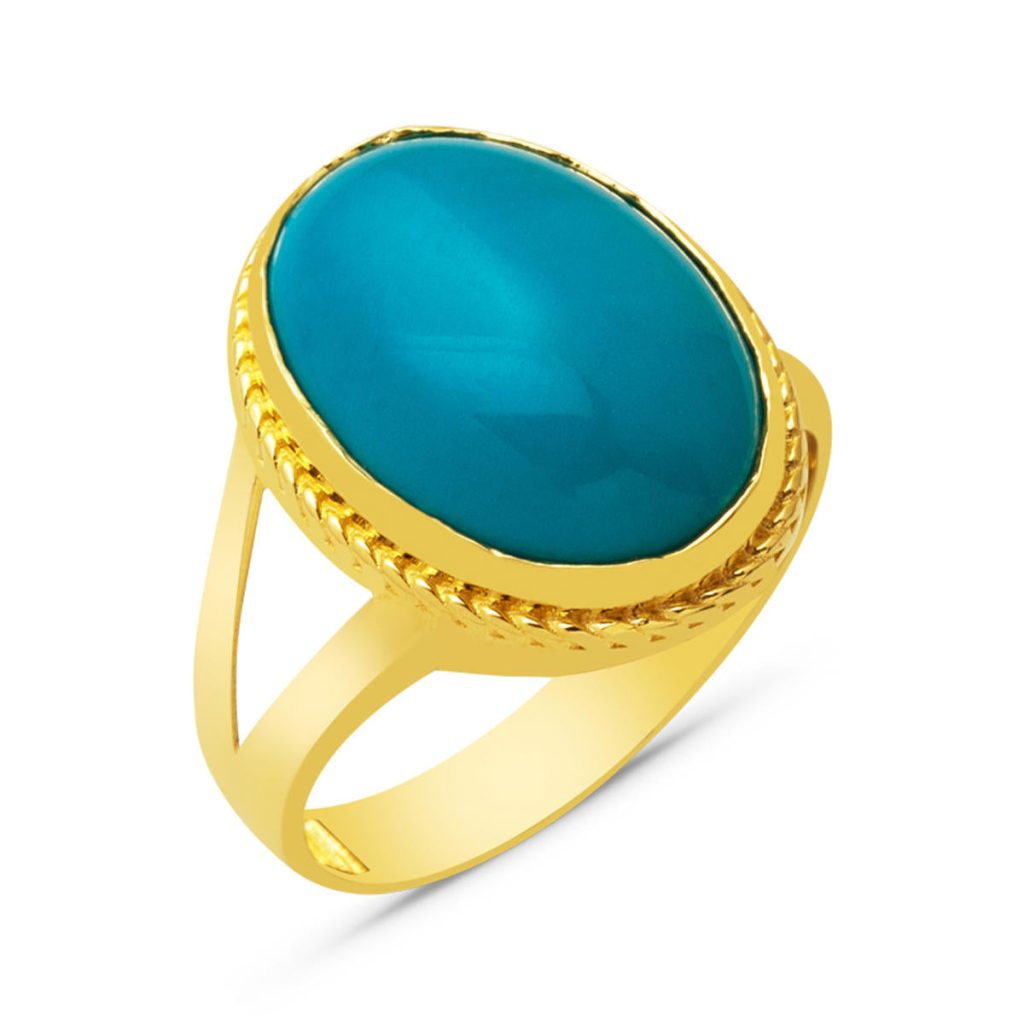 Ovale Firuze avec Pierres Or Bague 14 Carats