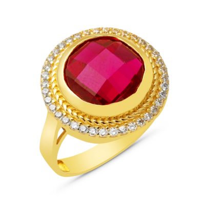 Red with Stones Gold Hürrem Sultan Yüzüğü 14K
