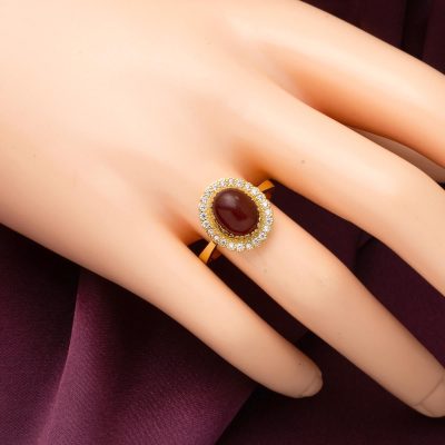 14K Oval Akik with Stones Yellow Gold Ring - 14K - 2.74g - EZ Gold