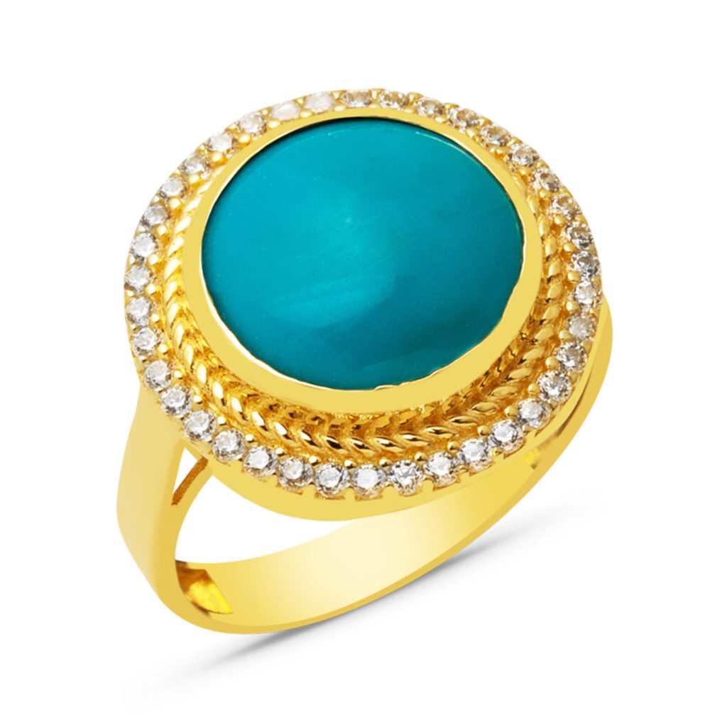 14 Karat Round Firuze with Stones Gold Ring