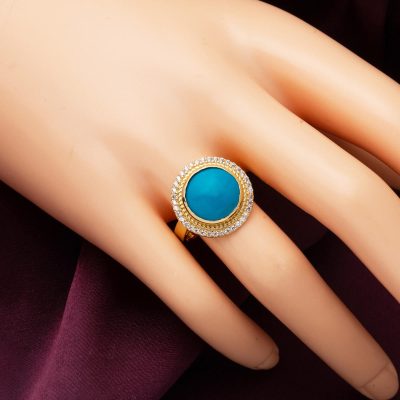 14 Carats Yuvarlak Firuze avec Pierres Or Bague - 14K - 4.22g - EZ Gold