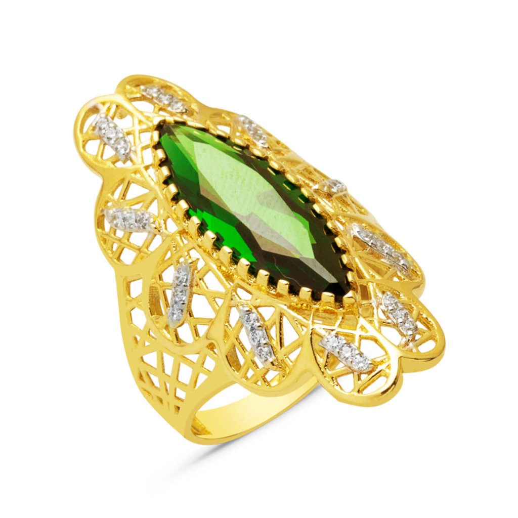 Green with Stones 14 Karat Gold Hürrem Sultan Yüzüğü
