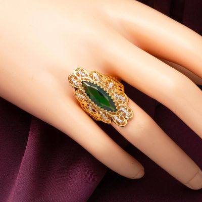 Green with Stones 14K Gold Hürrem Sultan Yüzüğü - 14K - 5.96g - EZ Gold