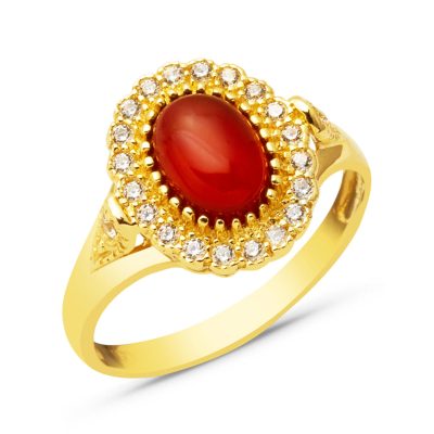 Akik avec Pierres Prenses 14 Carats Or Bague