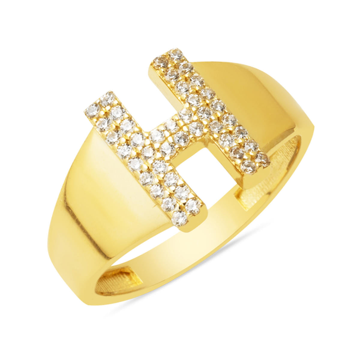 H Baş Letteri Gold Ring 14 Karat