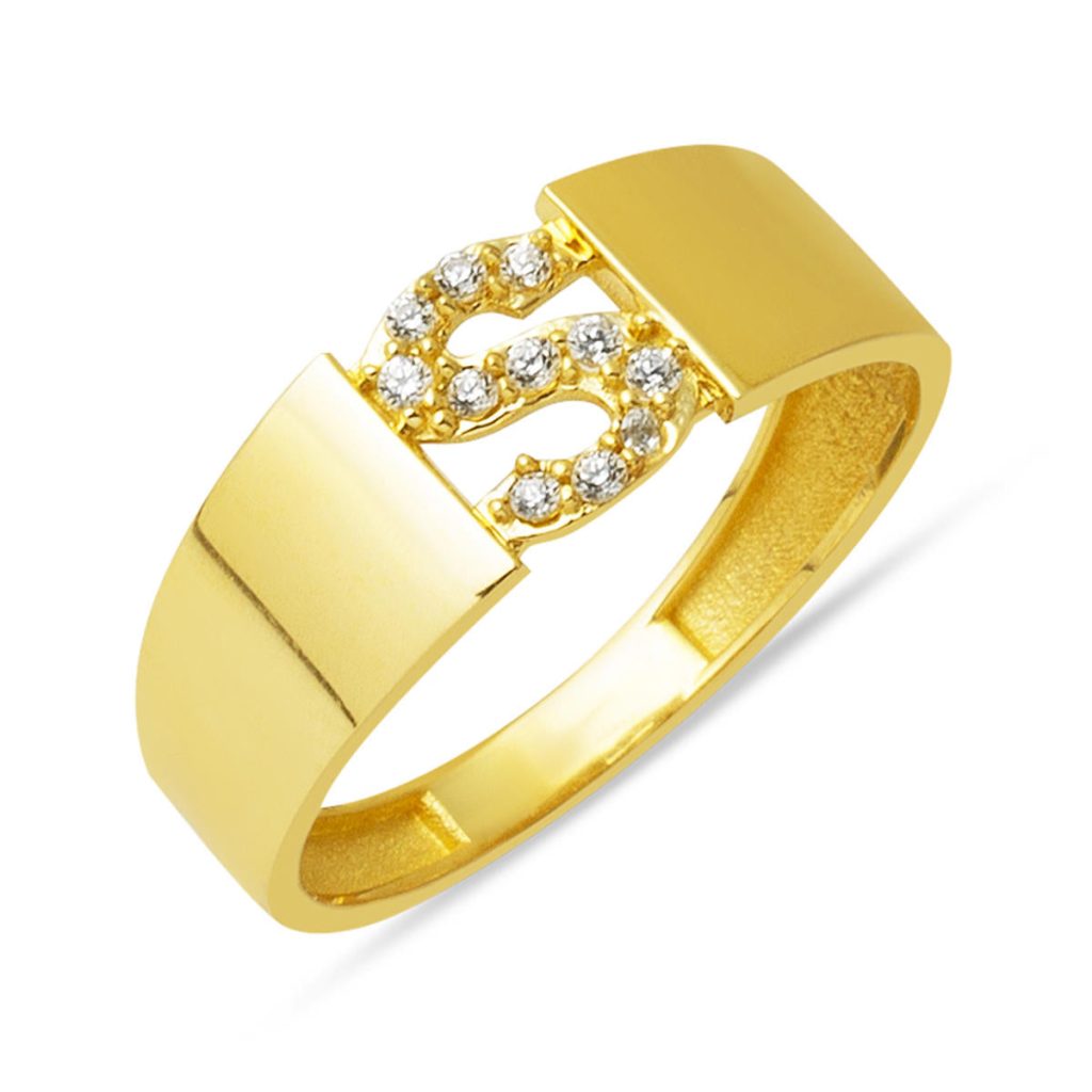 S Letter 14 Karat Women's Gold Ring
