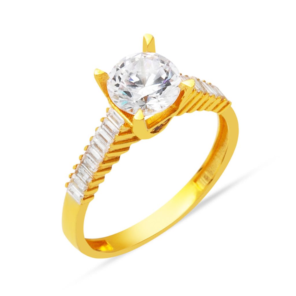 Baguette à Design 22 Carats Solitaire Or Bague