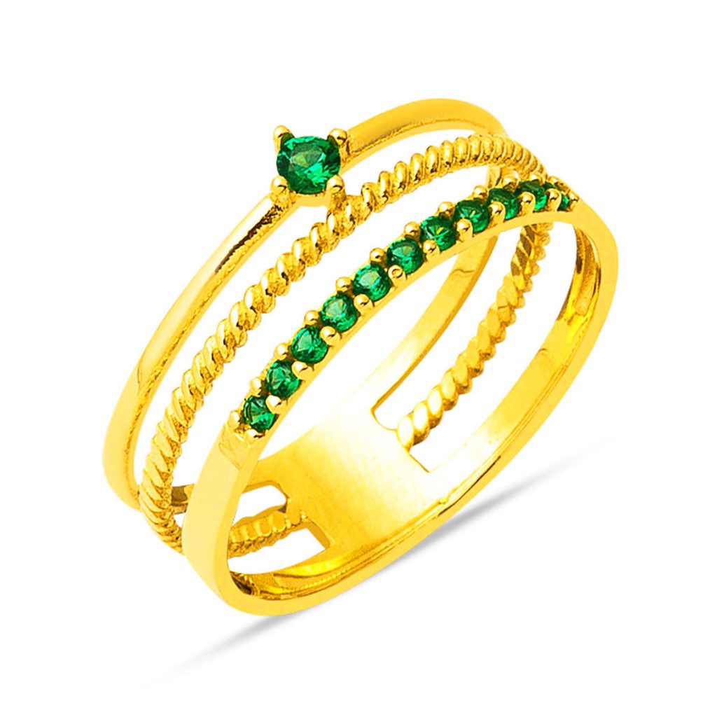 Moderne Design Vert avec Pierres 22 Carats Or Bague
