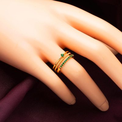 Modern Tasarım Yeşil Taşlı 22 Ayar Altın Yüzük - 22K - 2.87g - EZ Gold