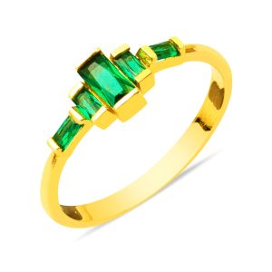 Green Baguette with Stones 22 Karat Gold Ring