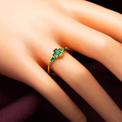 Green Baguette with Stones 22K Gold Ring - 22K - 2.37g - EZ Gold
