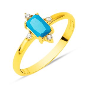 Baguette Firuze with Stones Gold Ring 22 Karat