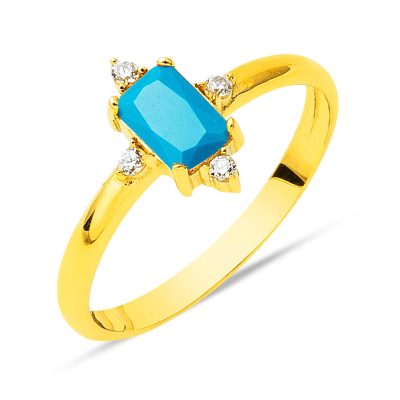Baguette Firuze with Stones Gold Ring 22K