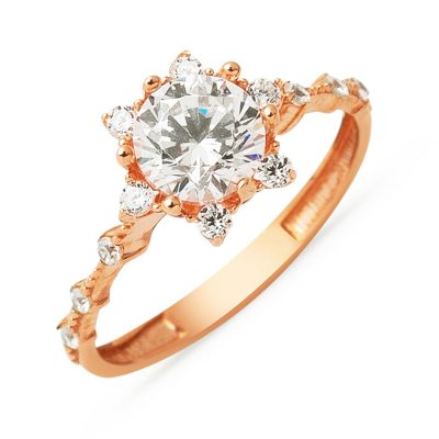 14K Rose Hanımeli Solitaire Gold Ring