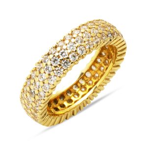 3 Rangs avec Pierres Eternite Or Alliance Bague 14 Carats