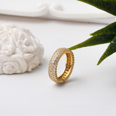 3 Sıra Taşlı Tamtur Altın Alyans Yüzük 14 Ayar - 14K - 4.5g - EZ Gold