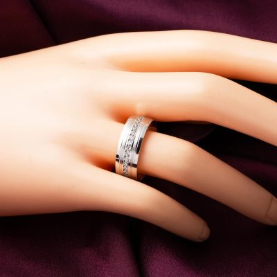 14 Ayar Beyaz Altın Taşlı Kadın Alyans Yüzük - 14K - 4.3g - EZ Gold