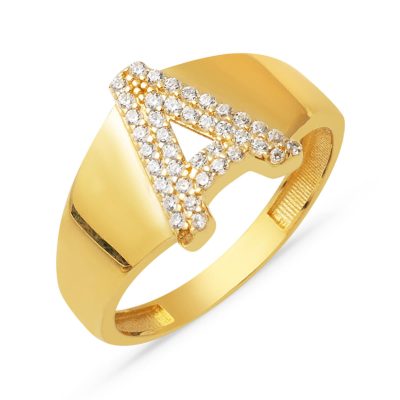 Sarı Or 14 Carats A Lettre Bague