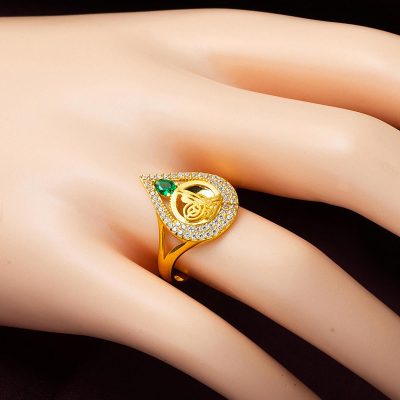 14K Green with Stones Drop Tuğra Gold Ring - 14K - 2.64g - EZ Gold