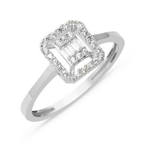 Baguette avec Pierres Blanc Or Bague