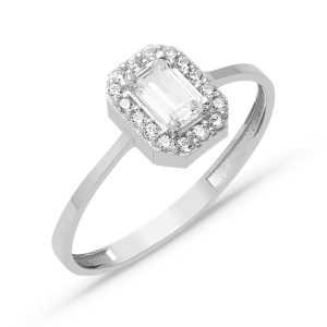 White Gold Baguette with Stones Ring