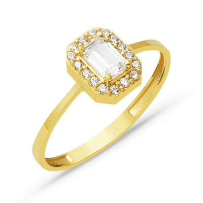 Baguette Solitairelı Gold Ring