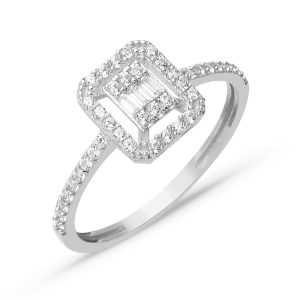 Parçalı Baguette with Stones White Gold Ring