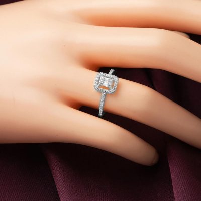 Parçalı Baguette with Stones White Gold Ring - 14K - 1.19g - EZ Gold
