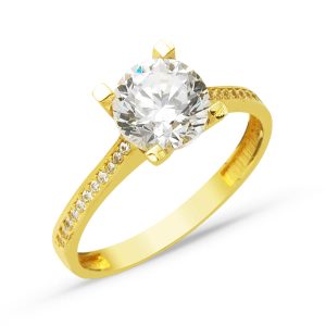 Classique 14 Carats Solitaire Or Bague