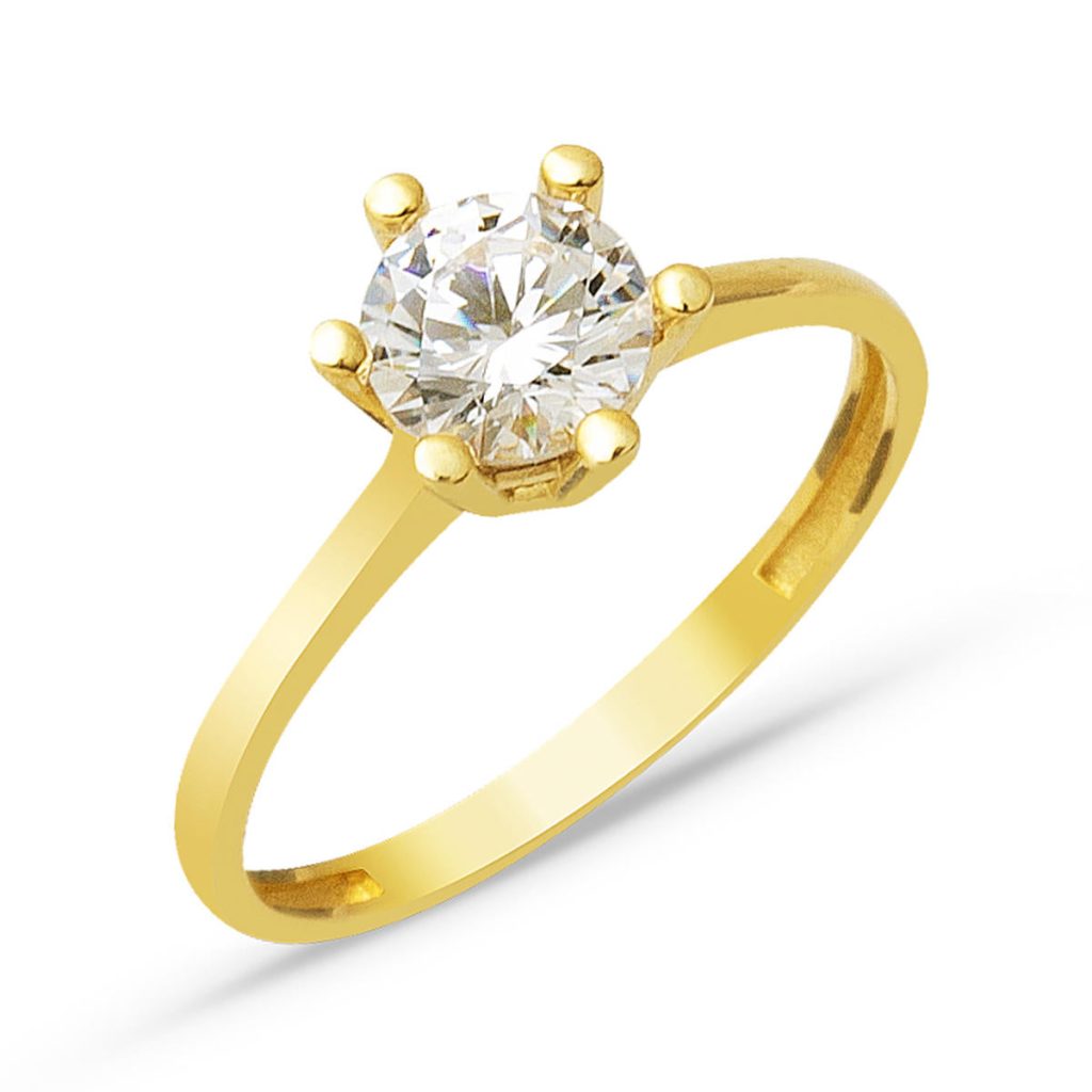 6 Griffelı Solitaire 14 Carats Or Bague