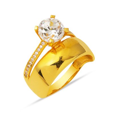 22 Carats avec Alliance Solitaire Or Bague