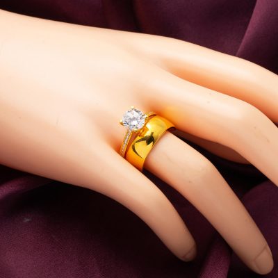 22 Carats avec Alliance Solitaire Or Bague - 22K - 5.74g - EZ Gold