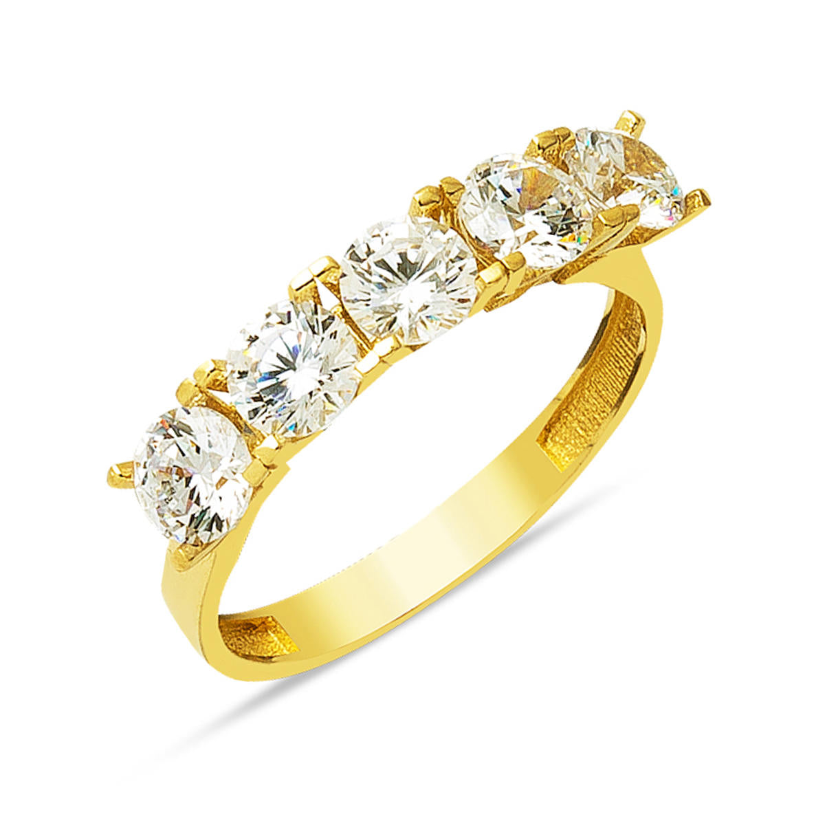 Jaune Or 14 Carats Cinq Pierres Bague