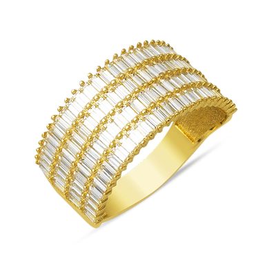 Demi-Tour Baguette avec Pierres 14 Carats Trend Or Bague