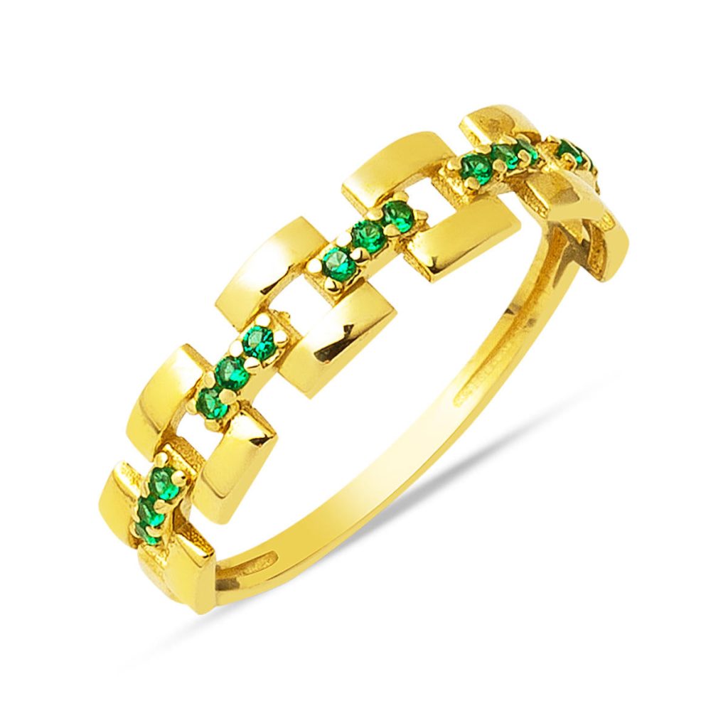 Green with Stones Gold 14 Karat Ring