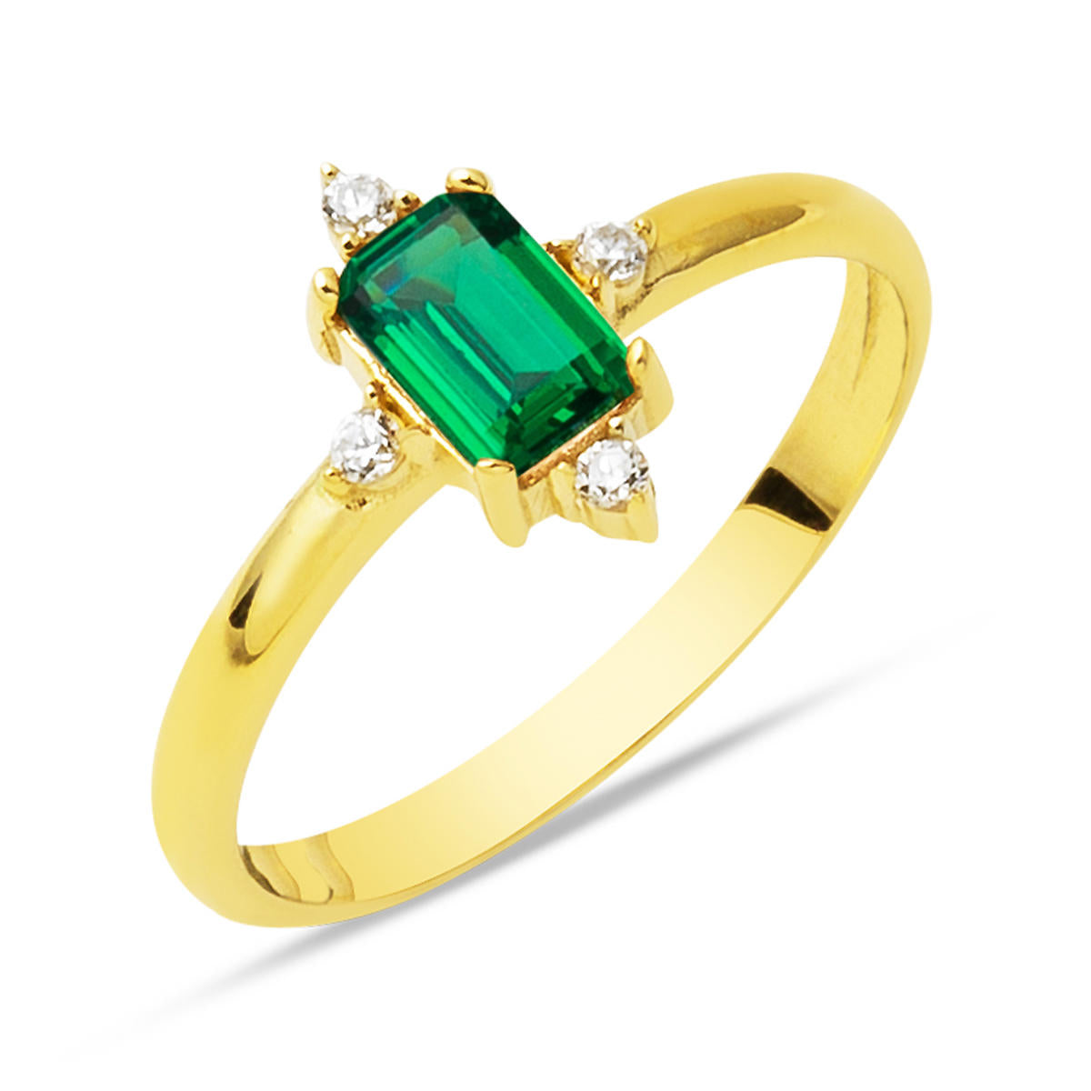 14 Carats Vert Baguette avec Pierres Tendance Or Bague