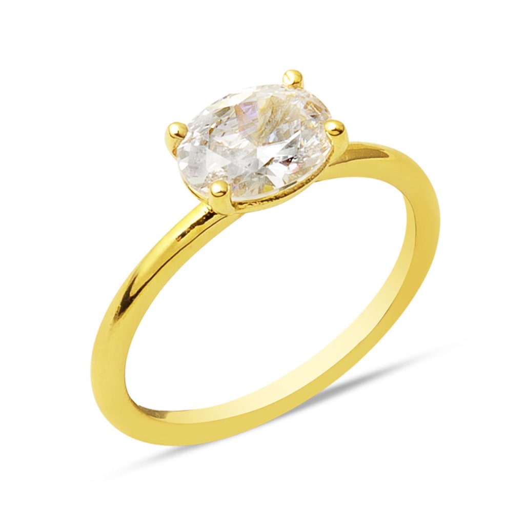 14 Karat Oval with Stones Trendy Gold Ring