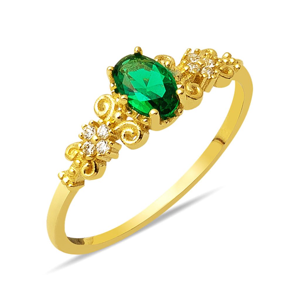 14 Carats Fleur Motifli Vert avec Pierres Or Bague