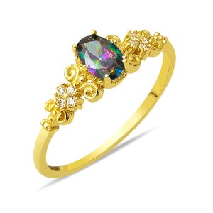 Kraliçe Obsidyen 14 Karat Gold Ring